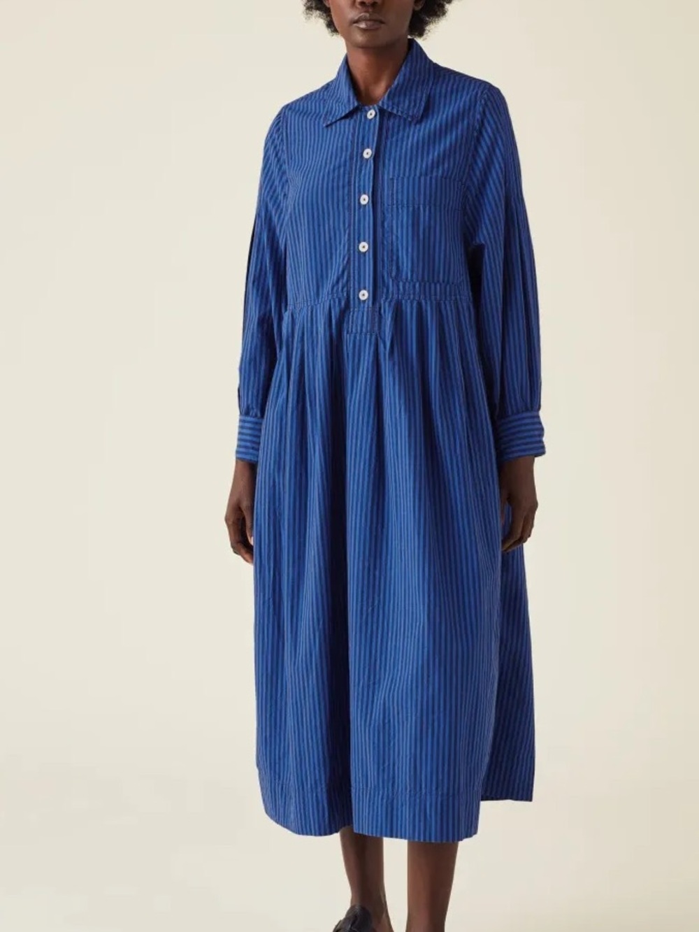 Toast Fayre Stripe Organic Poplin Shirt Dress in Celtic blue - XS